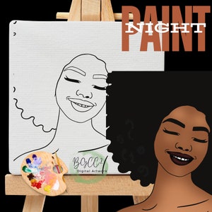 Black Girl Clipart, Canvas Printable/ Pre Drawn Outline Canvas Girls Night Out/ DIY Canvas/ Party/ Paint Kit/ PNG/ paint party/ Adults/Teens