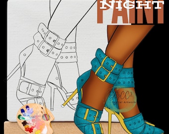 Black Girl Clipart: Girls Night Out Canvas Outline (PNG Digital Download)