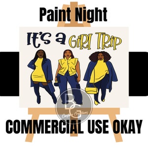Black Girl Clipart, Canvas Printable/ Pre Drawn Outline Canvas Girls Night Out/ DIY Canvas/ Party/ Paint Kit/ PNG/ paint party/ Adults/Teens