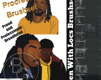 12 Melanin Black Men Procreate Stamps Brushes, Men with Locs, Procreate Stamps, Black Men Procreate Stamps, Brushes for Procreate