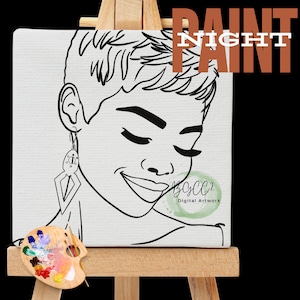 Black Girl Clipart, Canvas Printable/ Pre Drawn Outline Canvas Girls Night Out/ DIY Canvas/ Party/ Paint Kit/ PNG/ paint party/ Adults/Teens