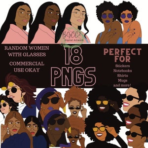 Black Girl Clipart, PNG, Digital Artwork, Sublimation, DTF, Black Women With Glasses, Black Girl Boss, Smart Black Women