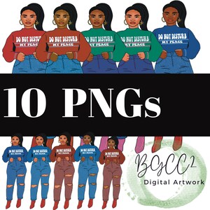 Schwarzes Mädchen Clipart, PNG, digitale Kunstwerk, Sorority Clipart, Sorority PNG, Bitte Nicht Stören Meinen Frieden, Positive Affirmationen PNG