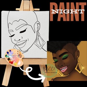 Black Girl Clipart, Canvas Printable/ Pre Drawn Outline Canvas Girls Night Out/ DIY Canvas/ Party/ Paint Kit/ PNG/ paint party/ Adults/Teens