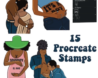 Procreate Maternity Stamps: Pregnant Couples & Family (15 Stamps)