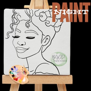 Black Girl Clipart, Canvas Printable/ Pre Drawn Outline Canvas Girls Night Out/ DIY Canvas/ Party/ Paint Kit/ PNG/ paint party/ Adults/Teens