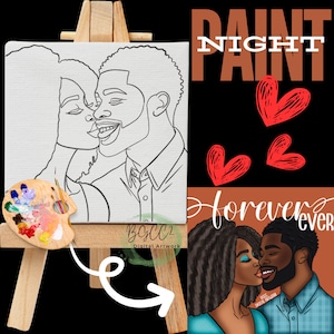 Black Couple Clipart, Canvas Printable/ Pre Drawn Outline Canvas Girls Night Out/DIY Canvas/ Party/ Paint Kit/ PNG/paint party/ Adults/Teens
