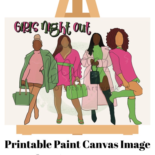 Black Girl Clipart, Canvas Printable/ Pre Drawn Outline Canvas Girls Night Out/ DIY Canvas/ Party/ Paint Kit/ PNG/ paint party/ Adults/Teens