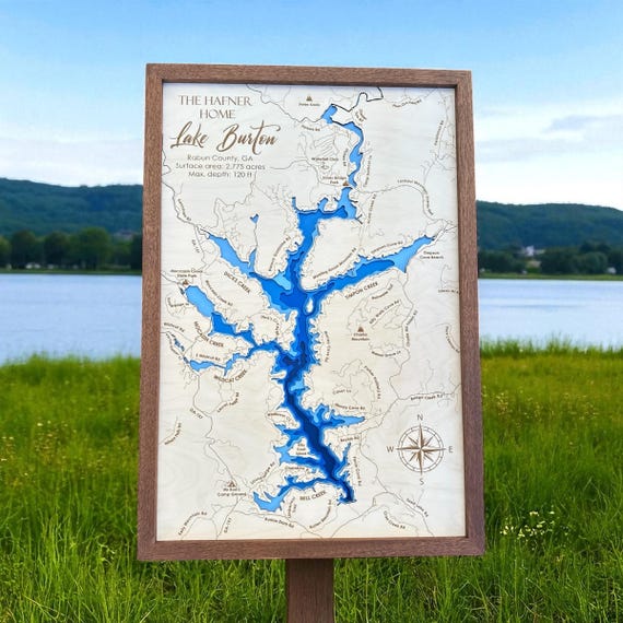 Lake Sinclair 3D Framed Picture Map, Wooden Engraved Map, - Etsy