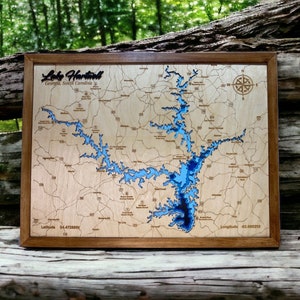 Lake Hartwell 3D Framed Picture Map,  Wooden Engraved Map,