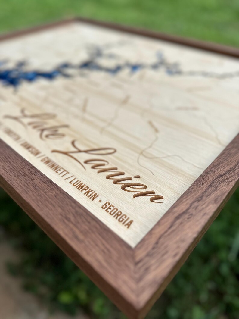 Lake Lanier 3D Framed Picture Map, Lake Sidney Lanier, Wooden Engraved ...