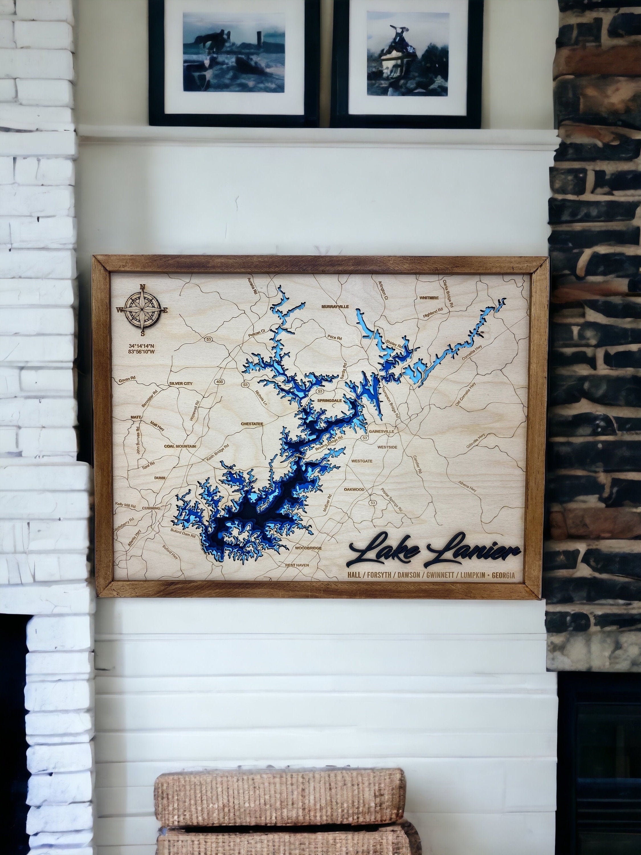 Lake Lanier 3D Framed Picture Map, Lake Sidney Lanier, Wooden Engraved ...
