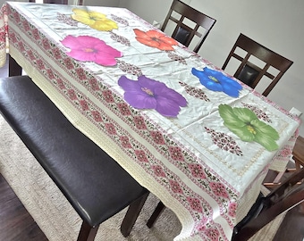 Handblock Print Cotton Table Cover – 6 Seater (60 x 90 Inches) | Comes with Free PVC Protector & Colorful Disposable Placemats