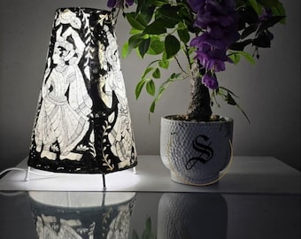 Leather puppetry Hand-Painted and handmade Radha Krishna Artificial Leather Lampshade – 12 Inch Height