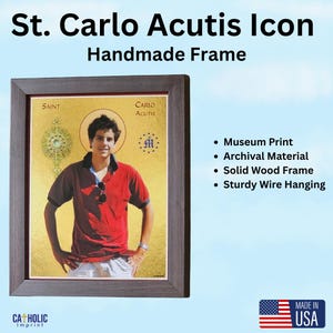 Blessed Carlo Acutis Framed Icon | Handmade, Museum-Quality Print | Perfect Religious Art for Home, Chapel & Parish | Made in the USA