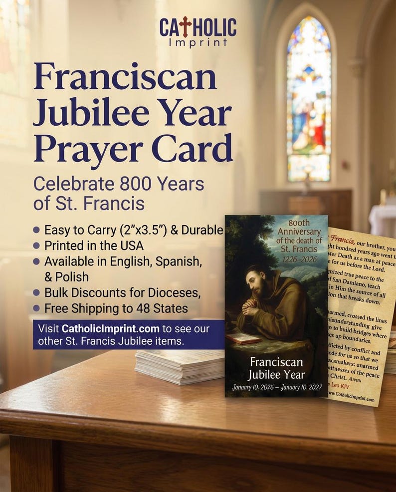 Franciscan Jubilee Year Prayer Card | St. Francis of Assisi Pack of 100 ...