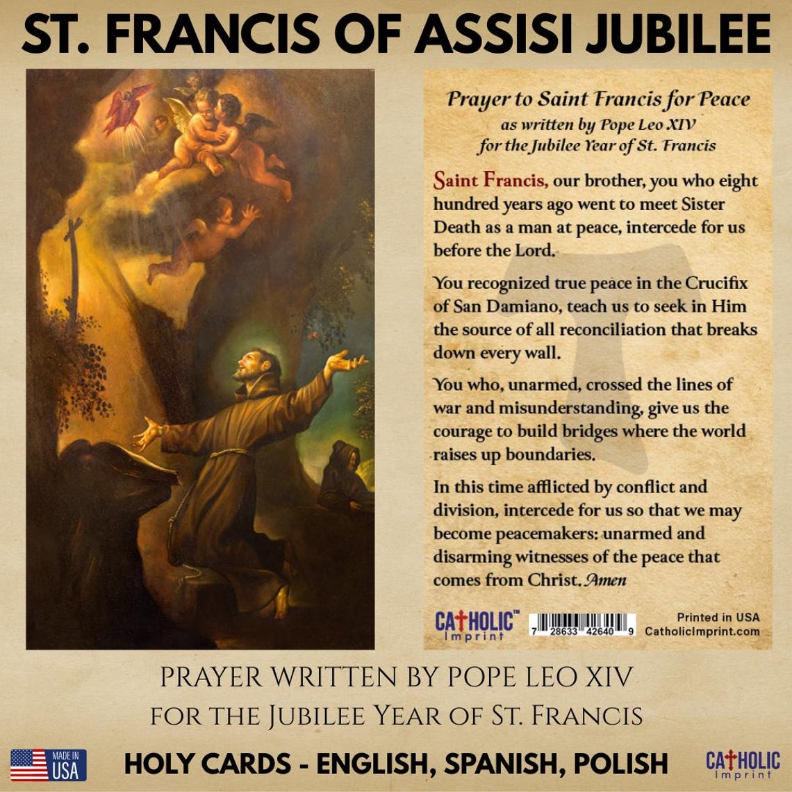 St. Francis of Assisi Prayer Card Set of 25 – Special Jubilee Year Pope ...