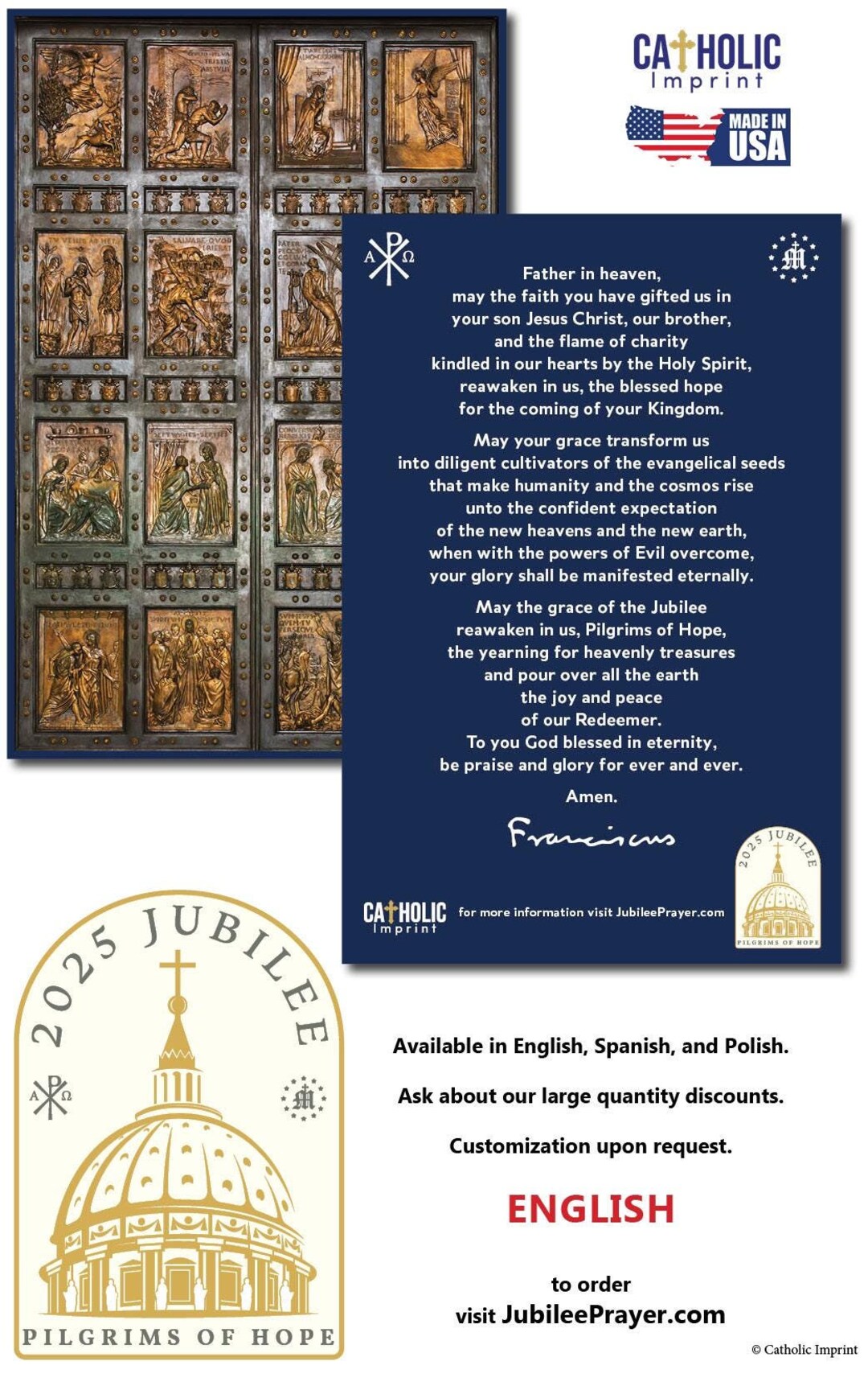 Holy Year 2025 Prayer Card: Pope Francis Jubilee, St. Peter's Basilica ...