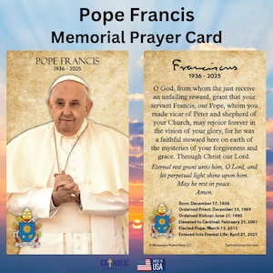 Cartão de oração em memória do Papa Francisco (pacote com 25) Ore pelo Santo Padre, Igreja, Escola, Casa Cartão de oração em memória do Papa Francisco