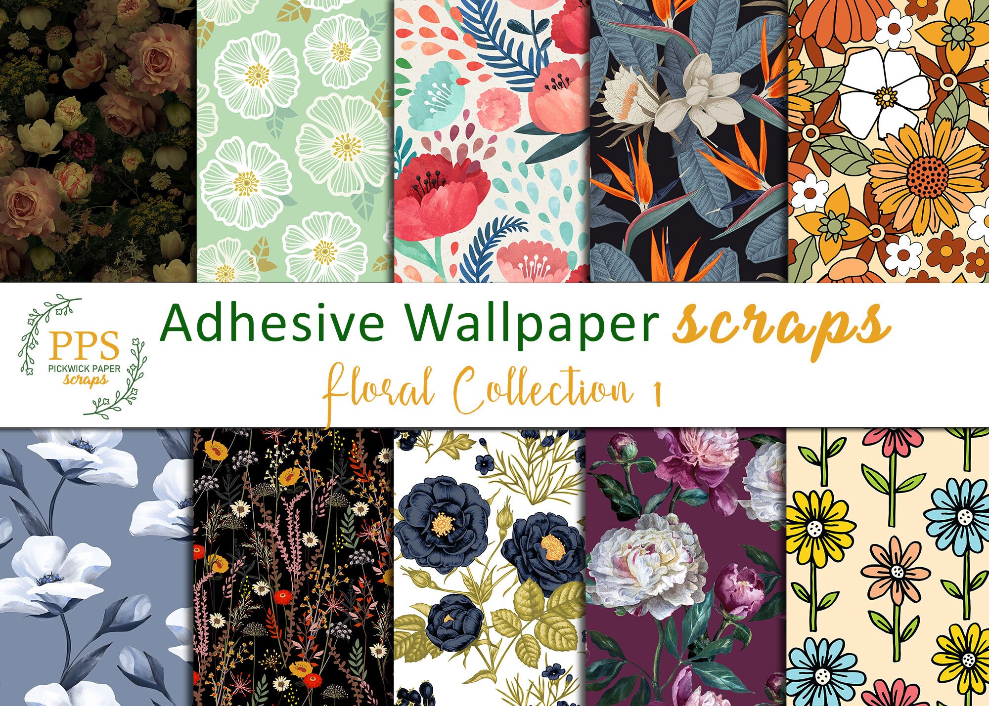 Floral Wallpaper Scraps, Moody Wallpaper Scraps, Flower Wallpaper