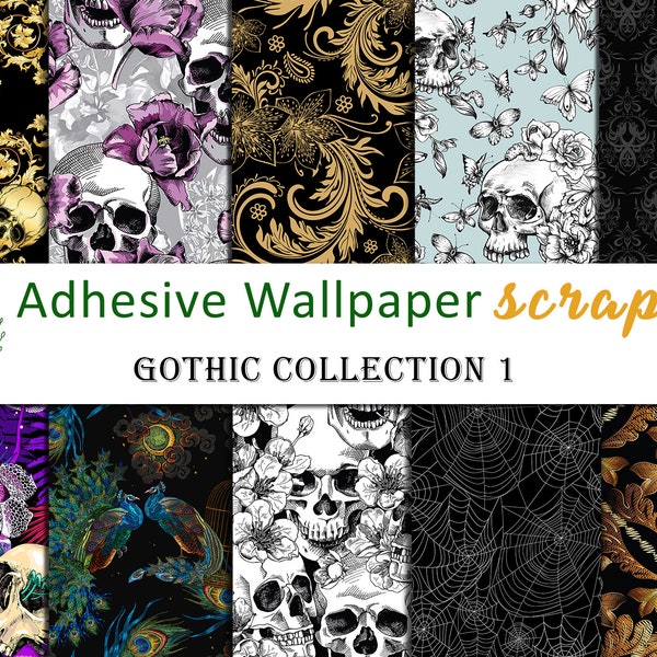 Gothic Wallpaper Scraps, Moody Wallpaper Scraps, Dark Wallpaper Scraps, Peel and Stick Wallpaper Scraps, Scrapbook Paper, Scrapbooking