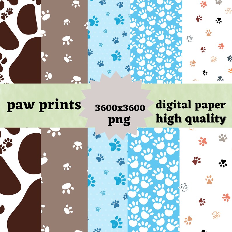 Paws Digital Papers, Paw Print Digital Papers, Animal Scrapbook Papers ...