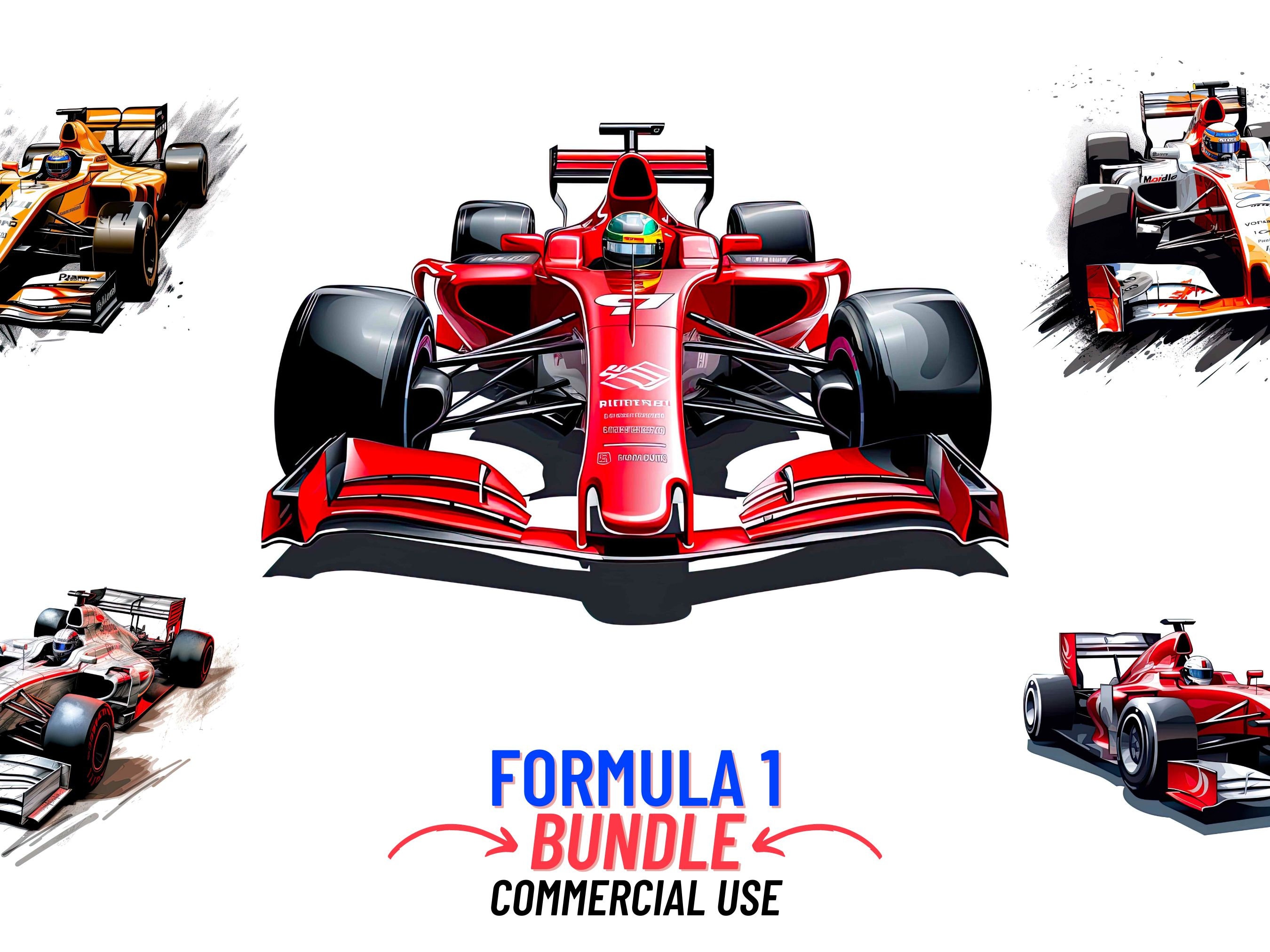 Formula 1 Race Car Illustrations Set of 12 JPG Highquality Etsy