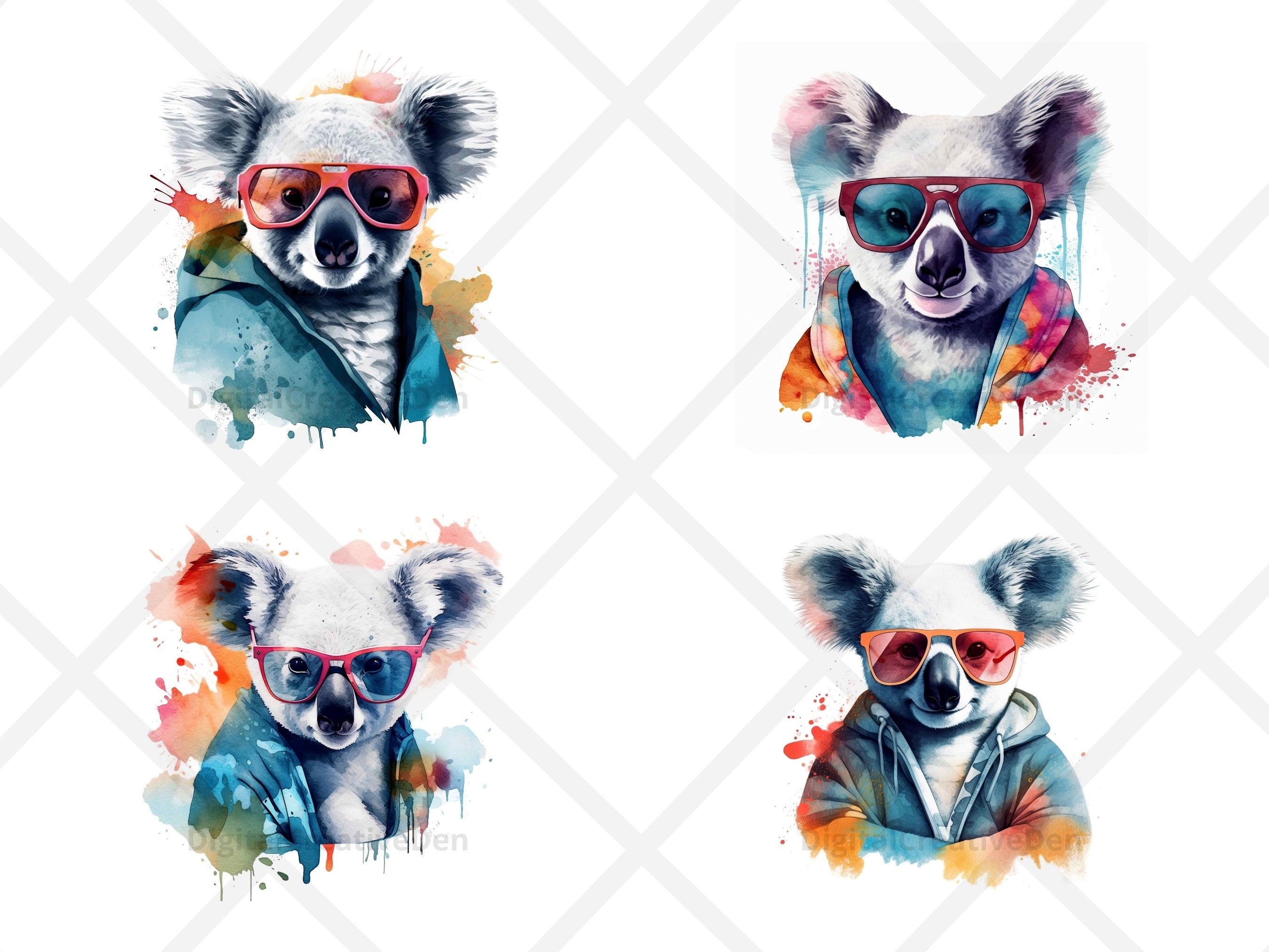 Cool Koala in Clothes Watercolor Clipart 12 High Quality Etsy
