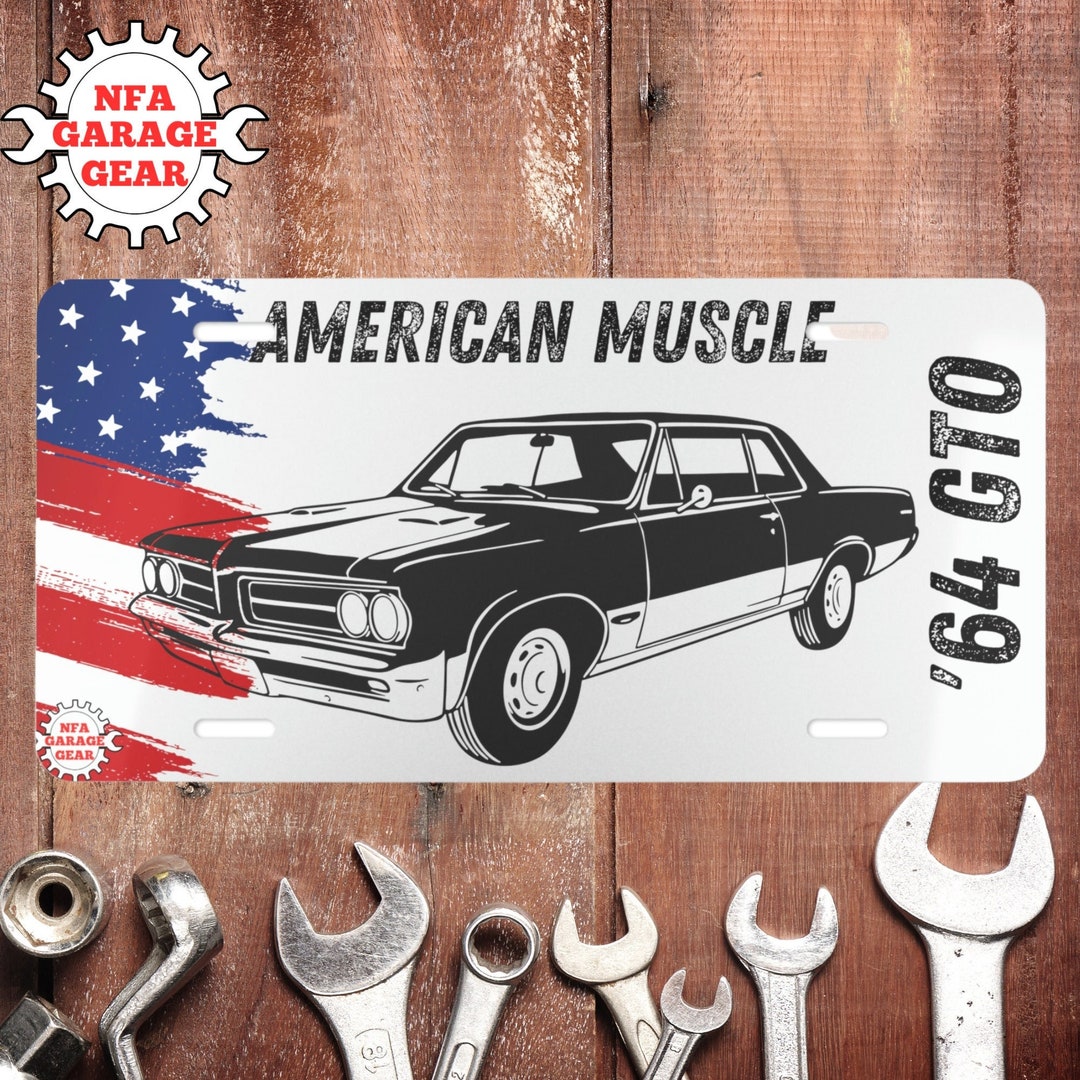 Vanity Plate GTO American Muscle Custom White Plate American Flag