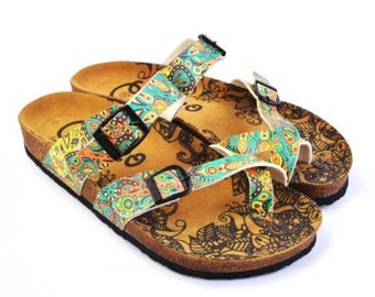 GOBY, Handmade Mandala Sandals for Women, Vegan Boho Flip Flops, Colorful Summer Sandals, Comfortable Artistic Thong Sandals