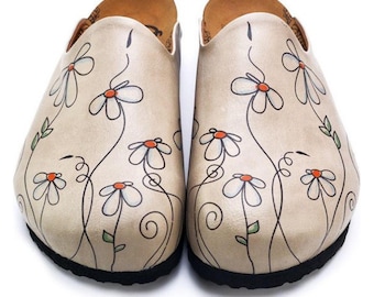 GOBY, florale Clogs für Damen, handbemalte Schuhe, vegane Slip-On-Clogs, leichte und bequeme Boho-Schuhe, einzigartiges Geschenk für Sie