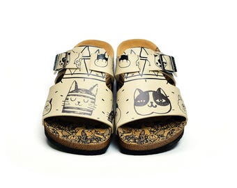 Handmade Cat Print Sandals for Women, Cute Comfortable Summer Slides, Lightweight Floral Sandals, Unique Gift for Cat Lovers