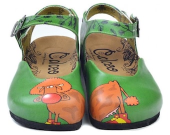 GOBY, Vegan leather clogs, Clown Cow Clogs, Handmade shoes, Gift for her, printed shoes