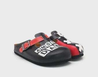 Einzigartige Amsterdamer Clogs, handgefertigte Clogs, vegane Schuhe, Valentinstagsgeschenk für sie