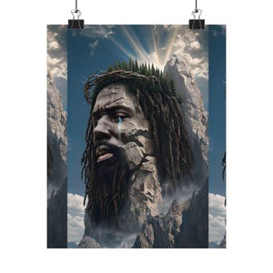 Black Jesus Wall Art Spiritual Mountain Landscape Print, Afrocentric Christian Decor, Black Faith Artwork