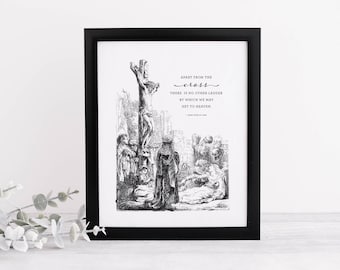 Rose of Lima Printable Lent Decor Crucifix Vintage Artwork Catholic Saint Quote Home Wall Art Religious Quote for Lent Digital Download
