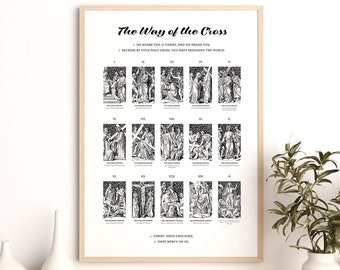Stations of the Cross Aesthetic Poster, Lent Artwork, Vintage Illustration, The Way of the Cross Print, Catholic Wall Art, Digital Download