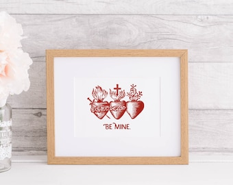 Heilige harten katholieke Valentijnsdag print: Heilige familie decor (digitale download)