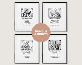 Mysteries of the Rosary Vintage Art Prints: Catholic Gift (Set of 4) (Digital Download)