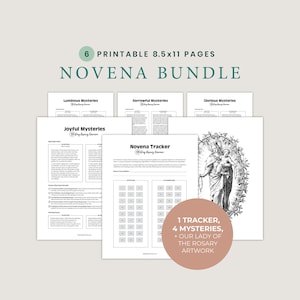 Guide de neuvaine du chapelet imprimable 54 jours avec guide de prière catholique Tracker de neuvaine avec art Notre-Dame du Rosaire, 6 pages 8,5 x 11
