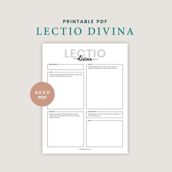 Lectio Divina Printable Catholic Bible Study Guide for Lectio Divina Prayer Journal PDF Devotional Guide Scripture Reading Printable PDF