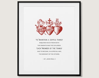 Heilige familie heilige harten katholieke kunstafdruk - citaat van Johannes Paulus II (digitale download)