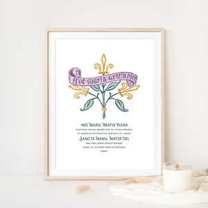 Ave Maria Latin Prayer Wall Art Hail Mary Catholic Colorful Vintage Aesthetic Catholic Mary Art Catholic Home Decor Gift Digital Download