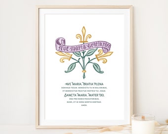 Ave Maria Latin Prayer Art: Catholic Home Decor (Digital Download)