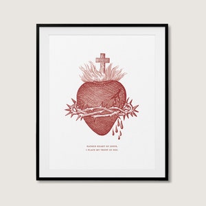 Sacred Heart of Jesus Catholic Vintage Wall Art Hand Drawn Sacred Heart Print Jesus I Trust in You Print Catholic Art Gift Digital Download