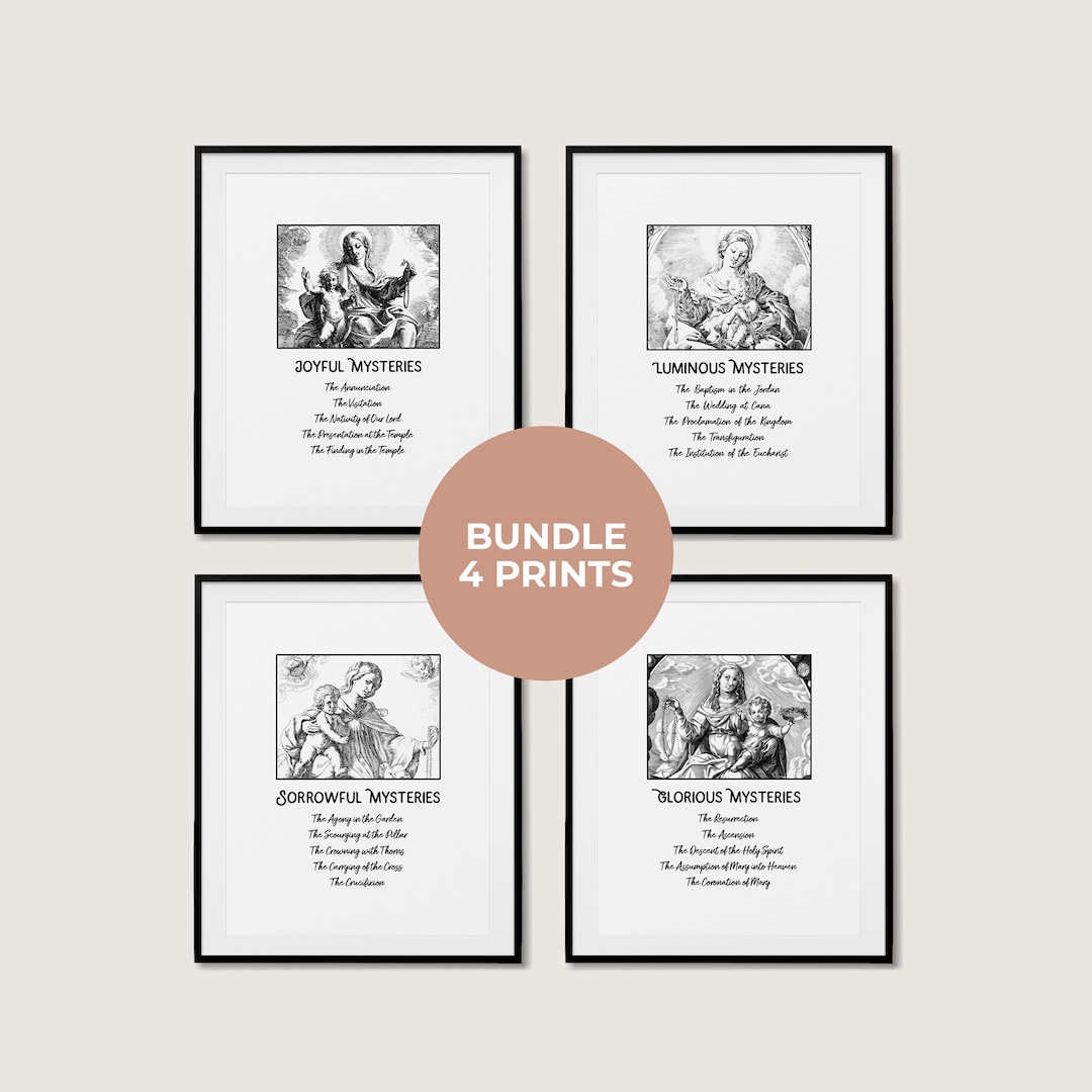 Mysteries of the Rosary Vintage Art Prints: Catholic Gift (set of 4 ...