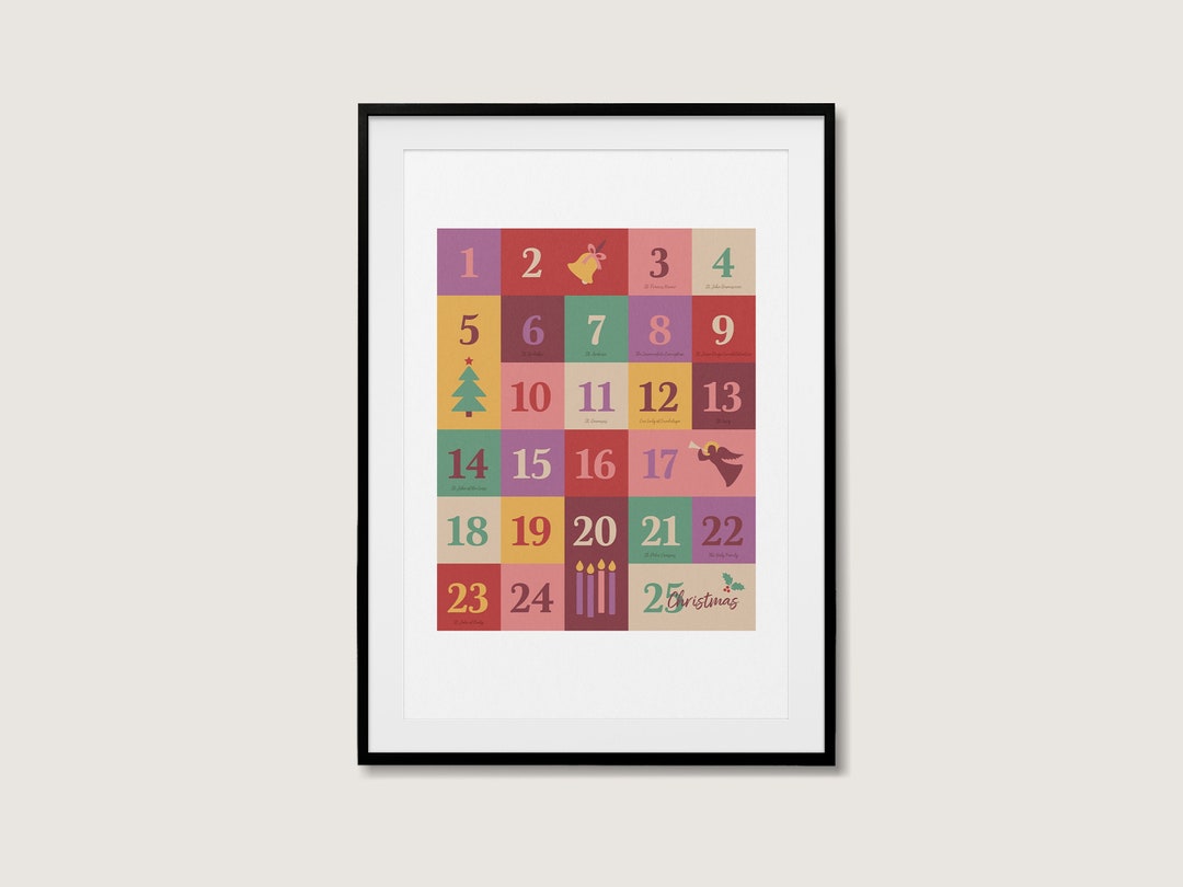 Retro Catholic Advent Calendar Poster Liturgical Christmas Countdown
