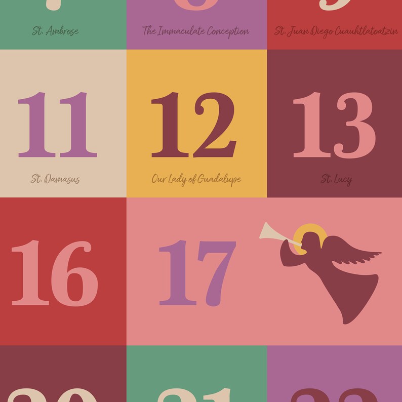 Retro Catholic Advent Calendar Poster Liturgical Christmas Countdown