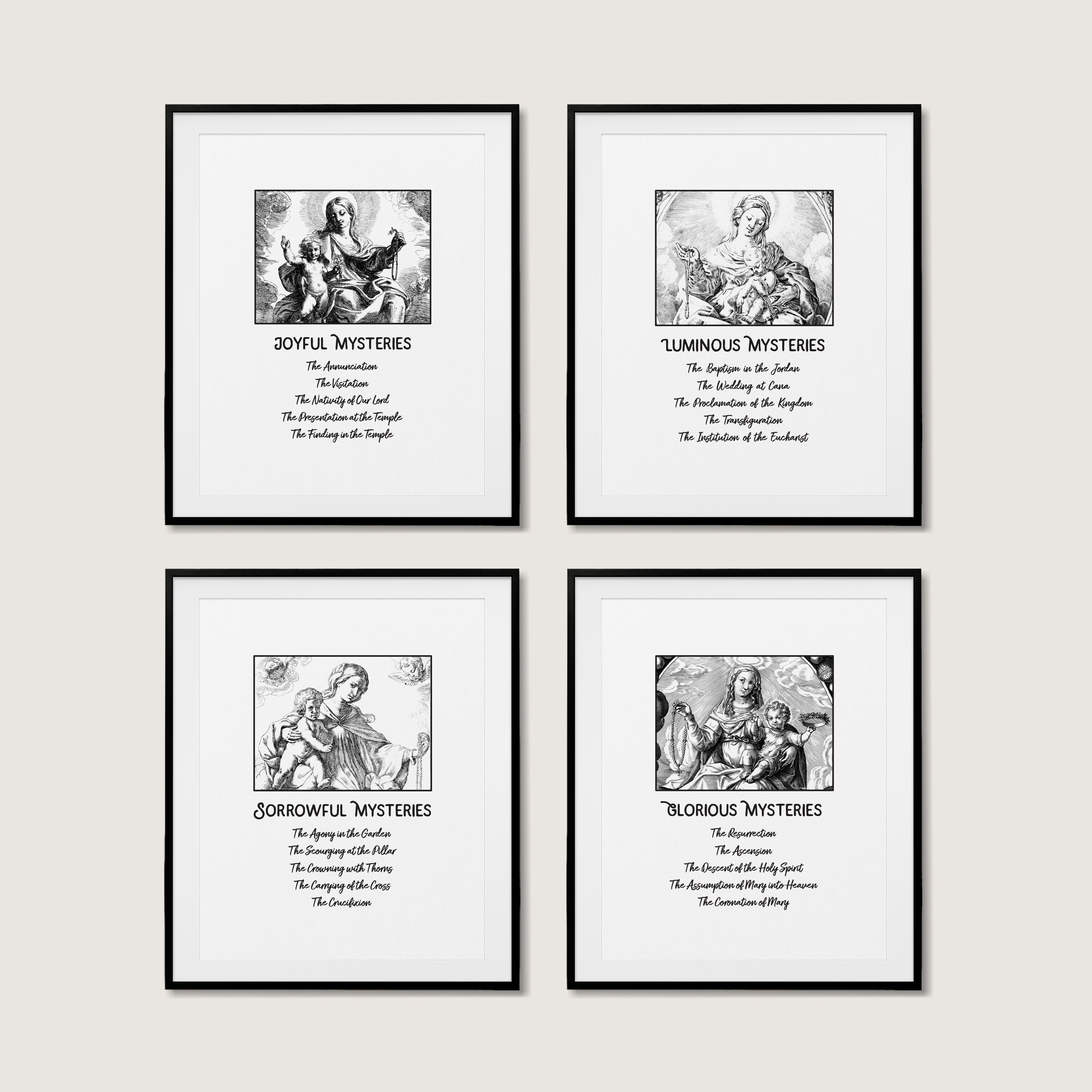 Mysteries of the Rosary Vintage Art Prints: Catholic Gift (set of 4 ...