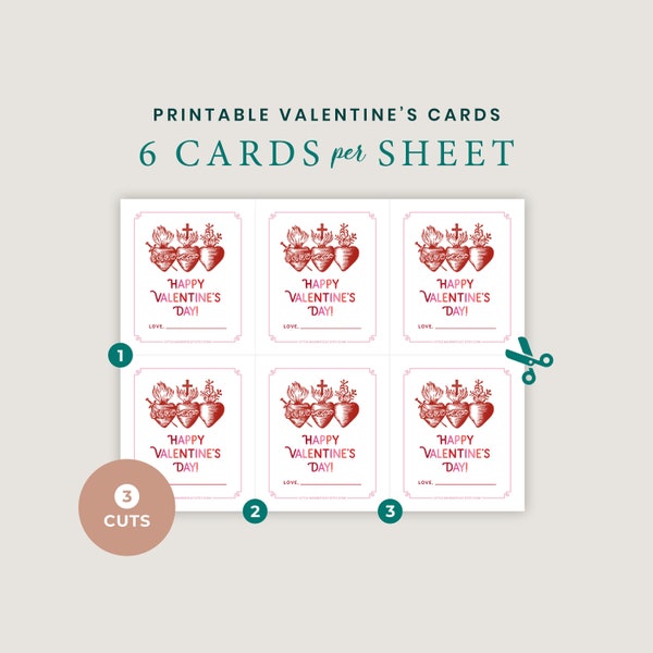 Catholic Valentines Day Printable Cards with Holy Family Sacred Hearts of Jesus Mary and Joseph Three Hearts Saint Valentines Day Download